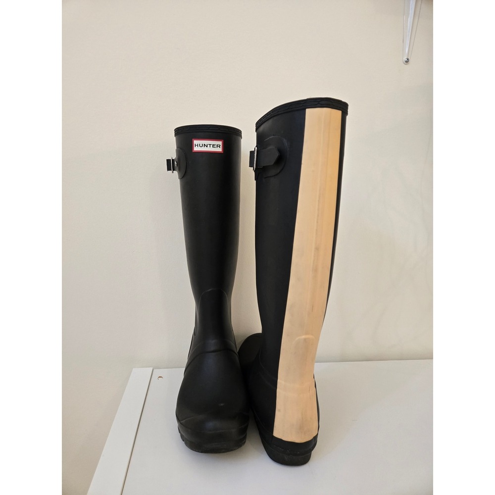 Hunter Original Tall Rain Boots Black Cream Back Panel Women's US 10 EU 42